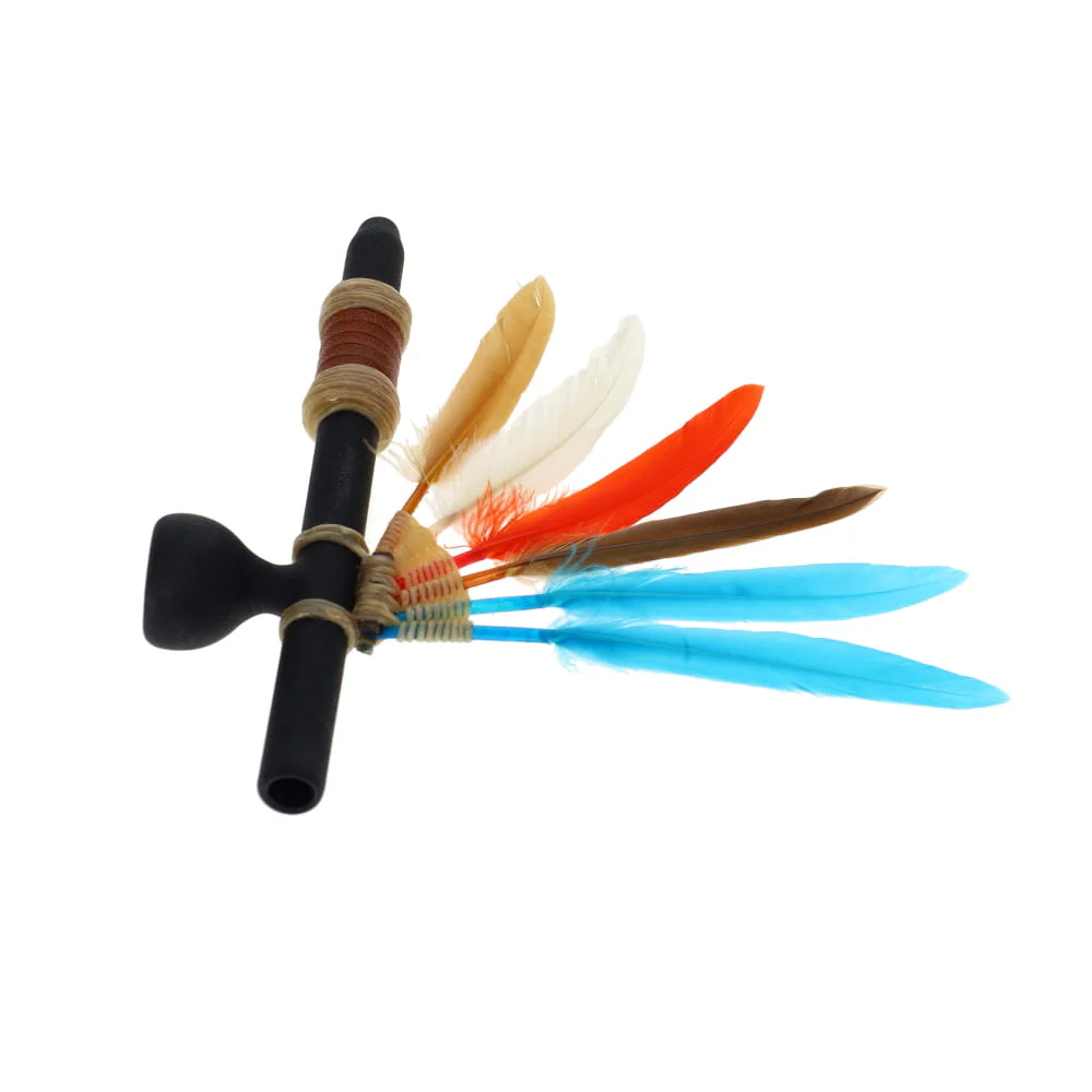 Owls Feather Glass Small Black Peace Pipe with Rainbow Feather - Image 3