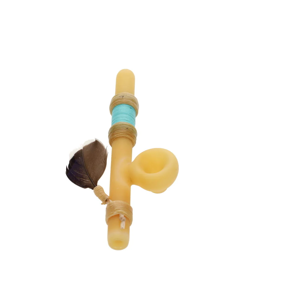 Owls Feather Glass Small Yellow Peace Pipe with Turquoise Wrap - Image 3