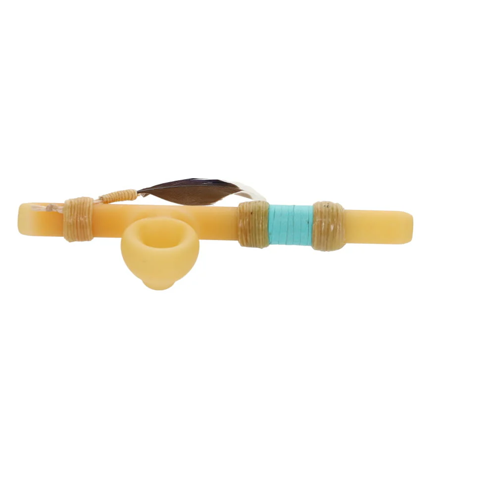 Owls Feather Glass Small Yellow Peace Pipe with Turquoise Wrap - Image 4