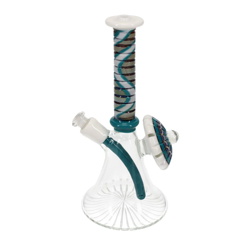 P.A. Jay Glass White & Turquoise Worked Beaker - Image 3