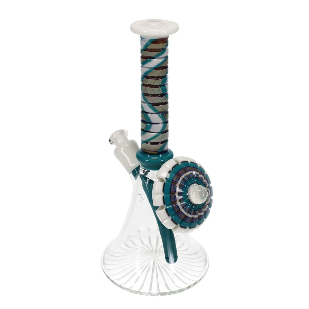 P.A. Jay Glass White & Turquoise Worked Beaker - Image 4