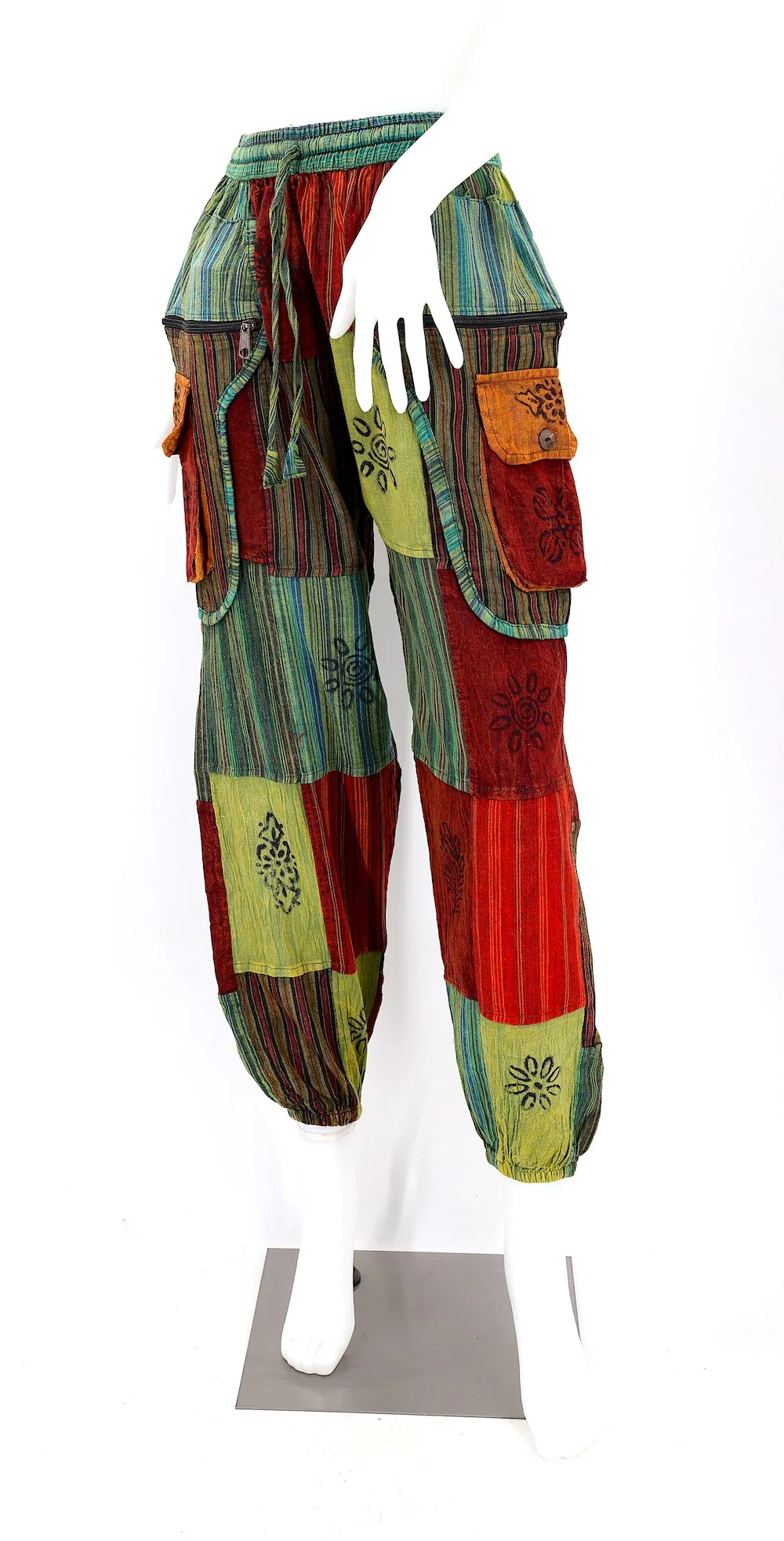 Striped Handwoven Cotton Patchwork Pants - Assorted Colors - Image 3