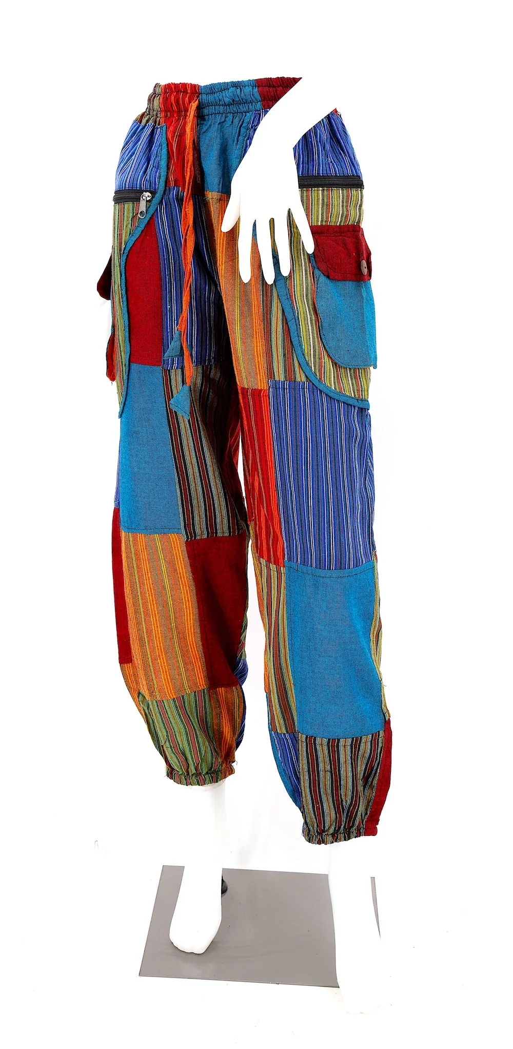 Striped Handwoven Cotton Patchwork Pants - Assorted Colors - Image 4
