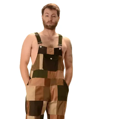 Patchwork Corduroy Short Overalls
