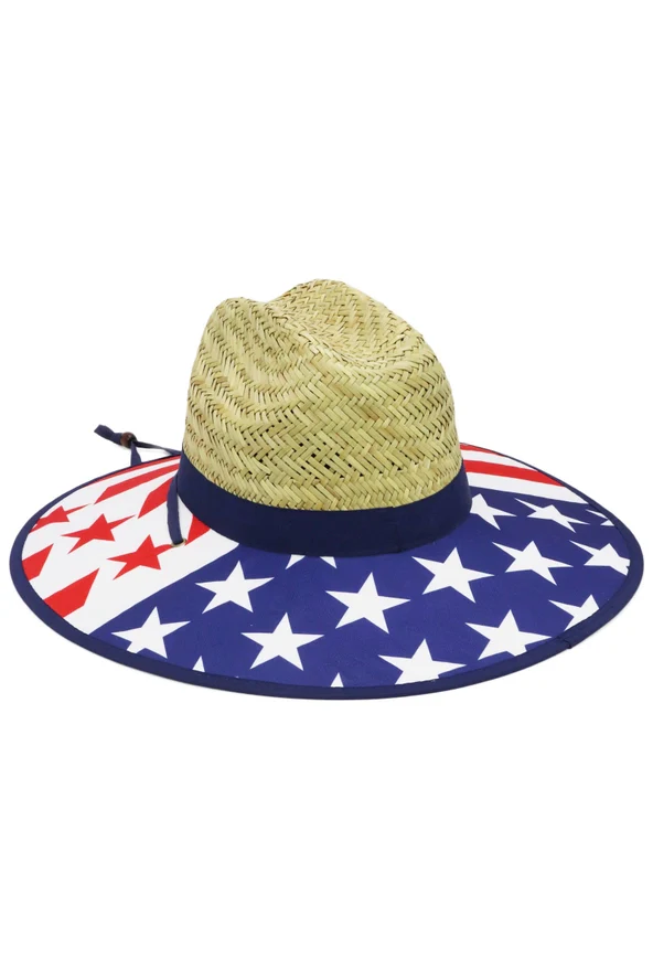 Patriotic USA Flag Straw Lifeguard Hat - Image 2
