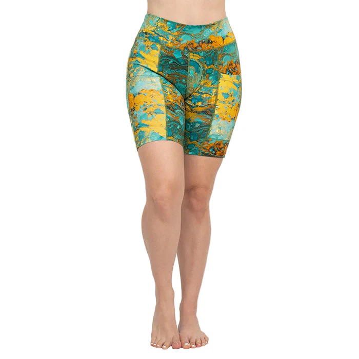 Psychedelic Marble Bike Shorts in Turquoise