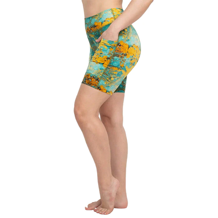 Psychedelic Marble Bike Shorts in Turquoise - Image 2