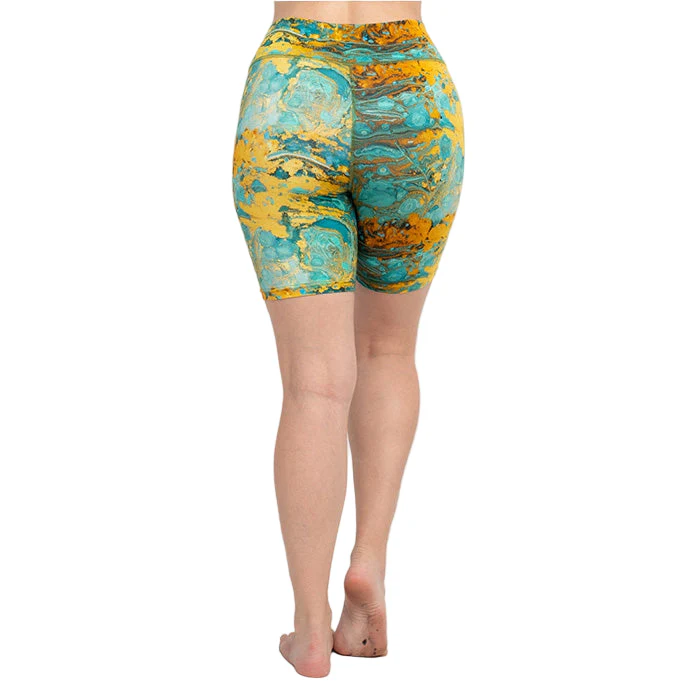 Psychedelic Marble Bike Shorts in Turquoise - Image 3