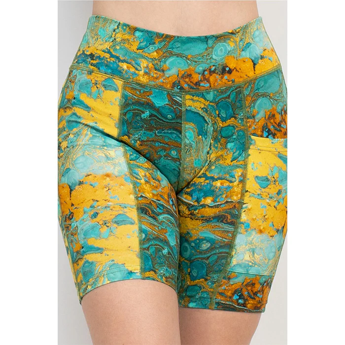 Psychedelic Marble Bike Shorts in Turquoise - Image 4