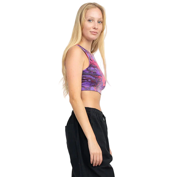 Psychedelic Marble Hi Neck Yoga Top in Purple - Image 2