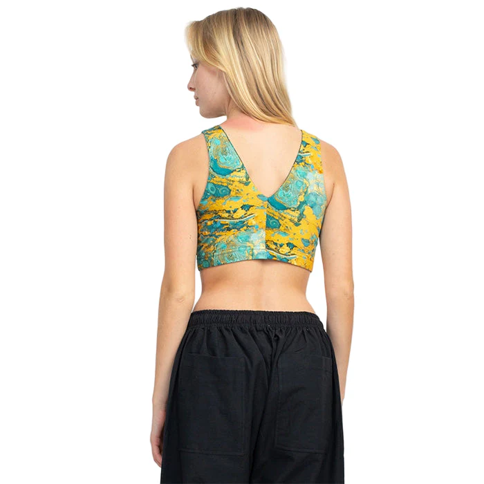 Psychedelic Marble Hi Neck Yoga Top in Turquoise - Image 2