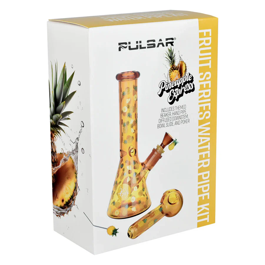 Pulsar Fruit Series 10" Glow Water Pipe & Hand Pipe Set - Pineapple Express - Image 2