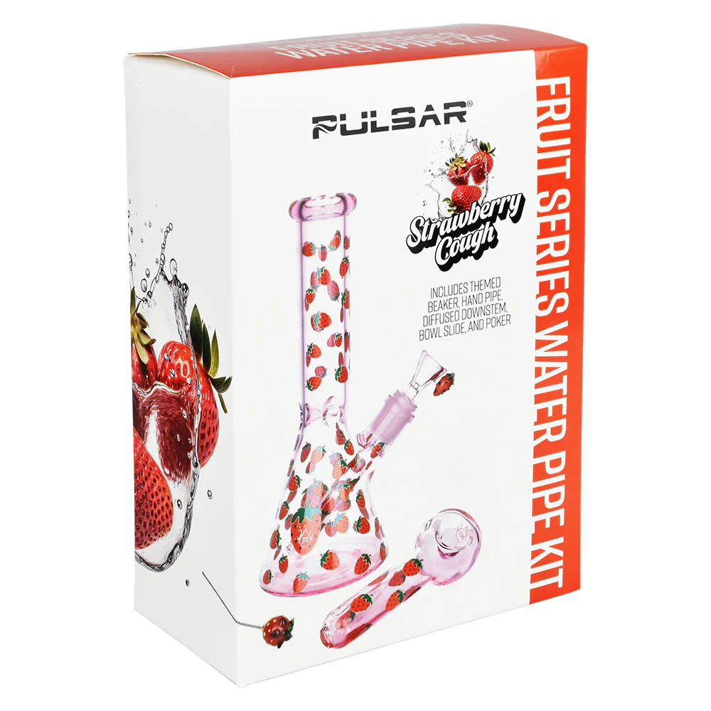 Pulsar Fruit Series 10" Glow Water Pipe & Hand Pipe Set - Strawberry Cough - Image 2