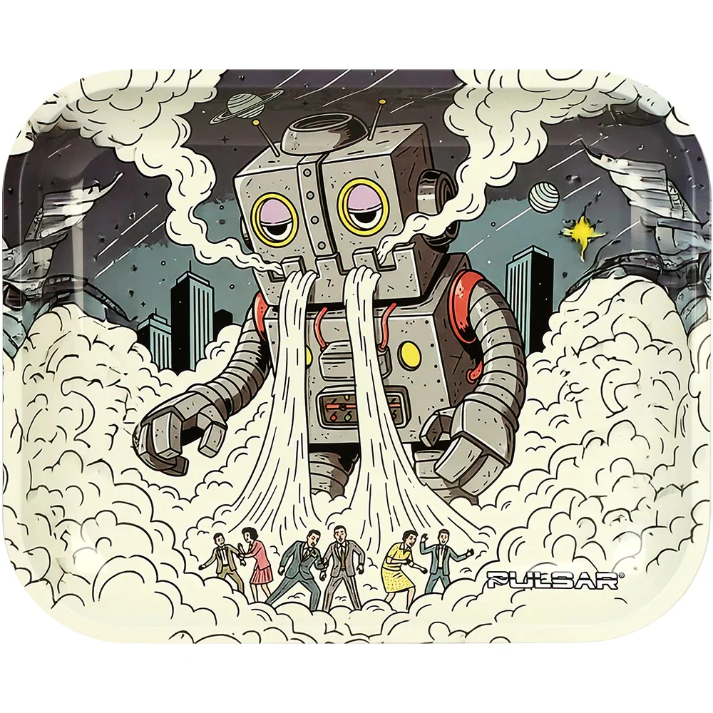 Pulsar Large Metal Rolling Tray - Attack of the Dope Bot