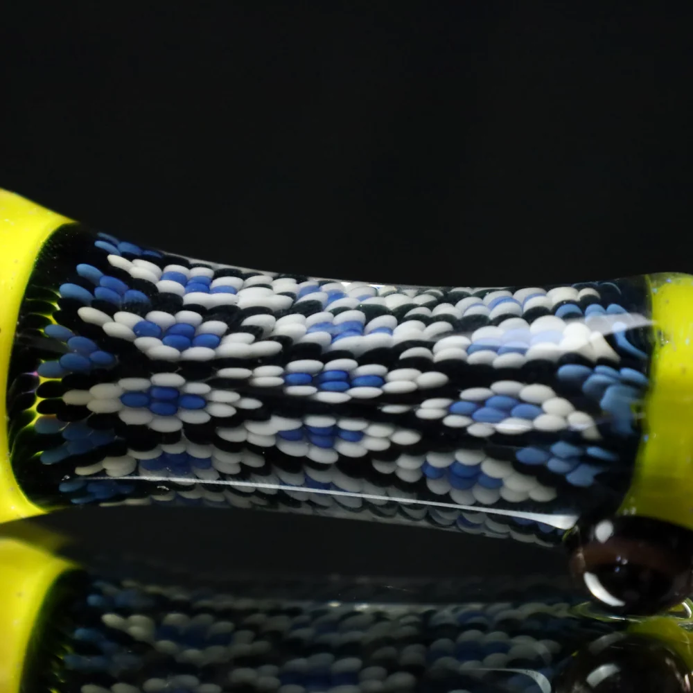 Rotational Science Glass Cold Worked & Faceted Peyote Stich Chillum #22 / PNK/YLW - Image 2