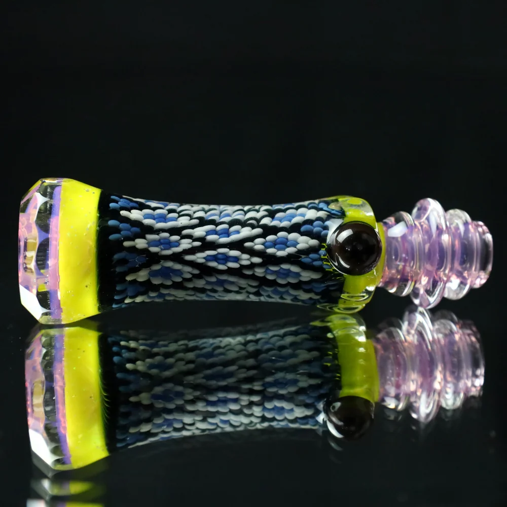 Rotational Science Glass Cold Worked & Faceted Peyote Stich Chillum #22 / PNK/YLW - Image 3