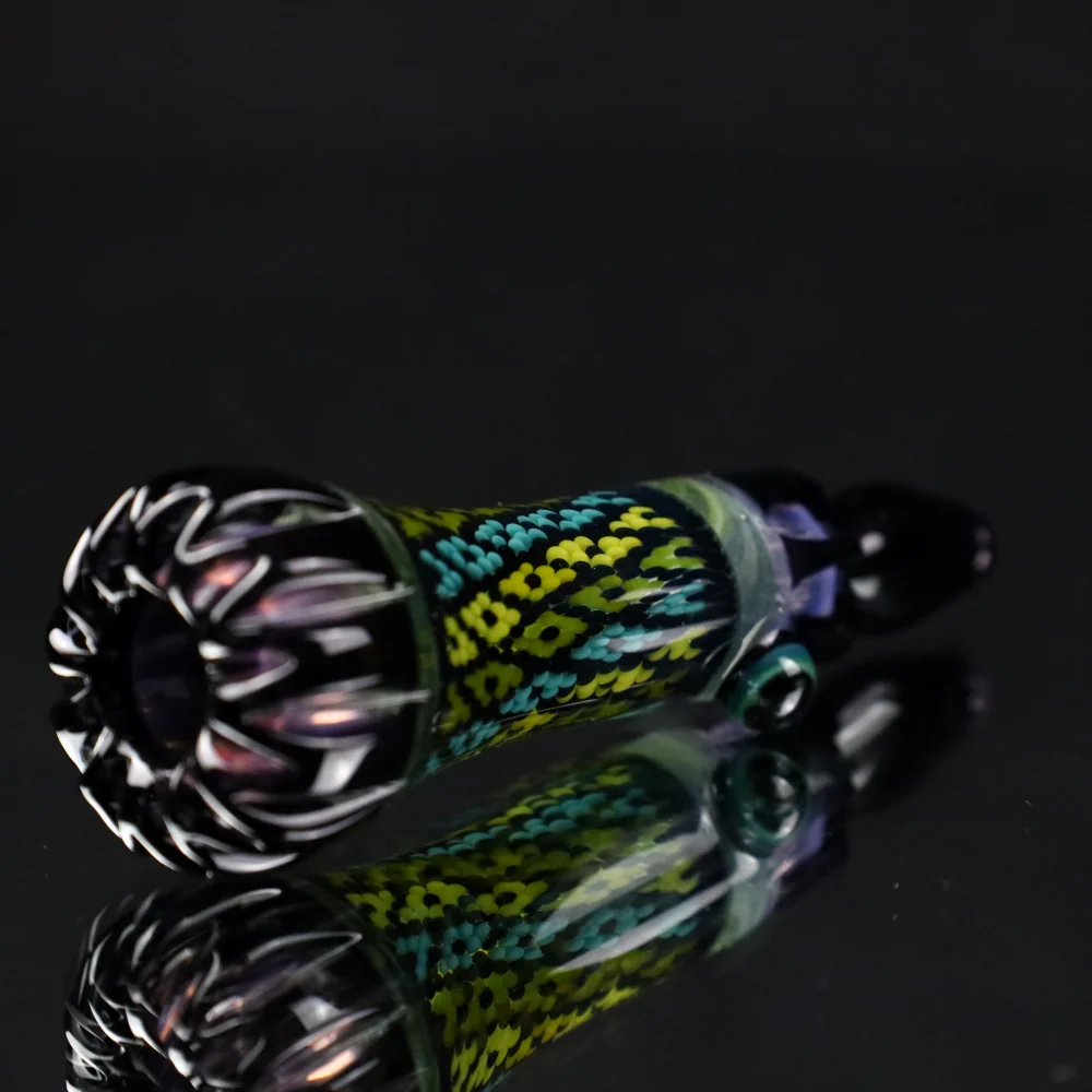 Rotational Science Glass Cold Worked Peyote Stich Chillum #24 / BLK/PNK
