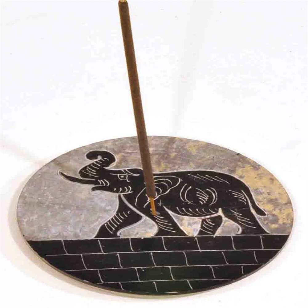 Round Stone Elephant Plate Incense Burner SALE