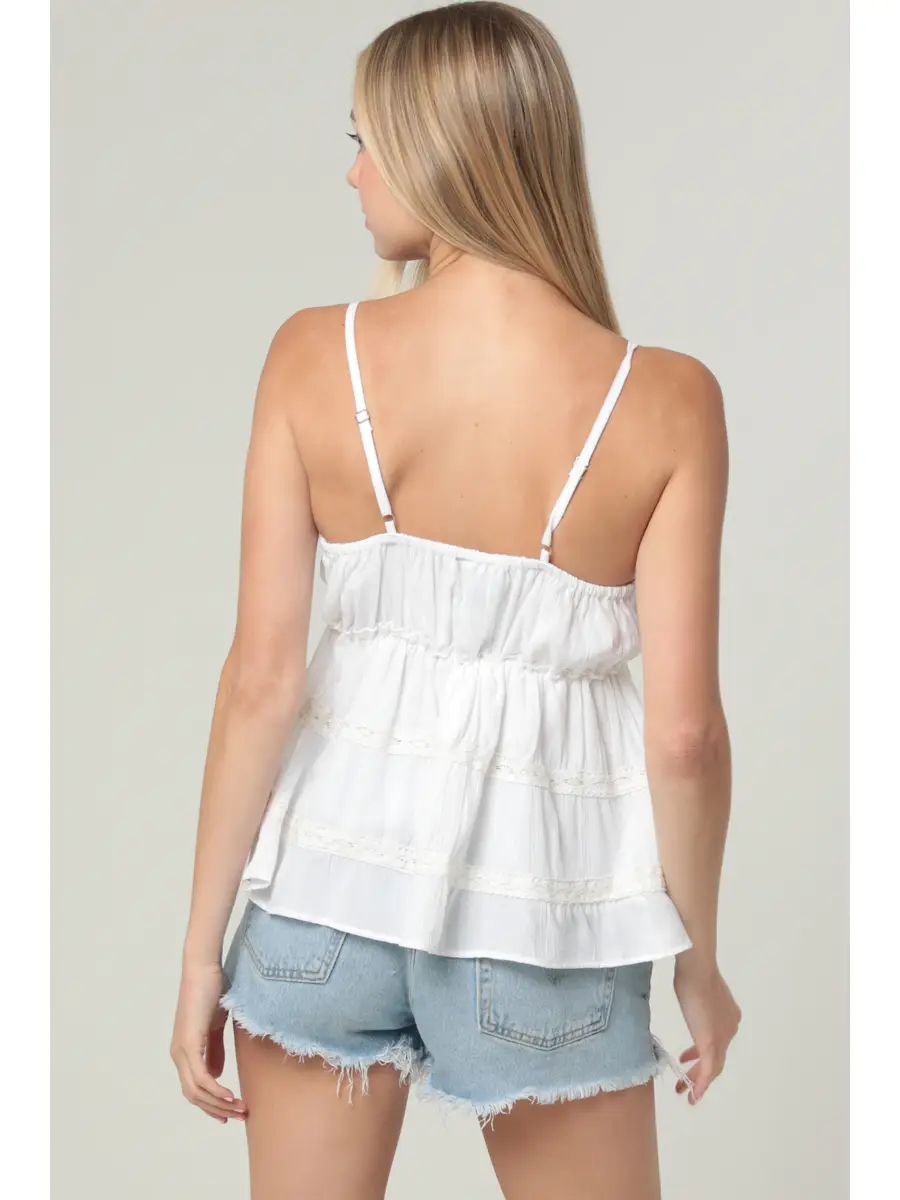Seraphina Tiered Lace-Trim Cami in White - Image 3