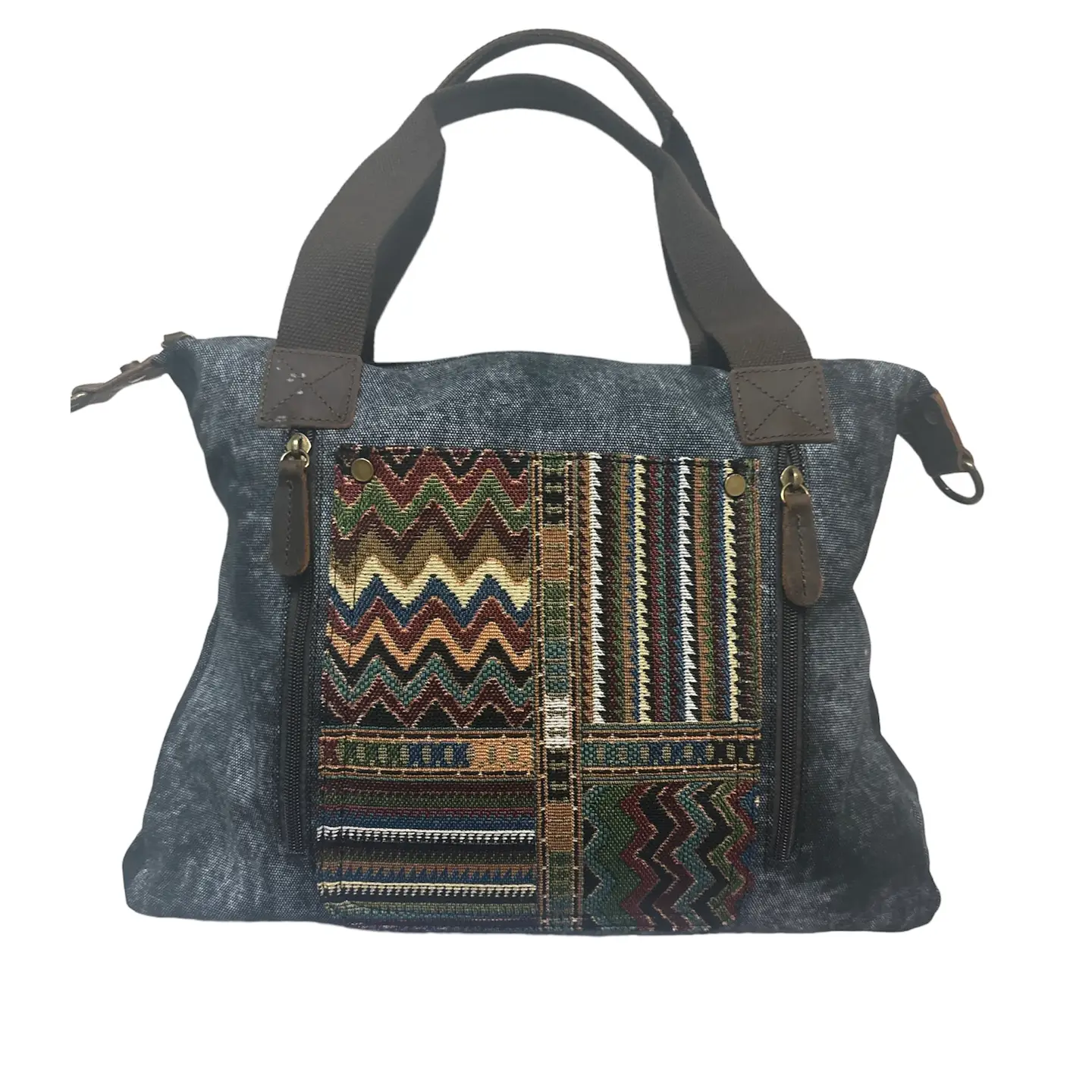 Stonewashed Canvas Tote – Charcoal Grey & Southwest Tapestry - Image 2