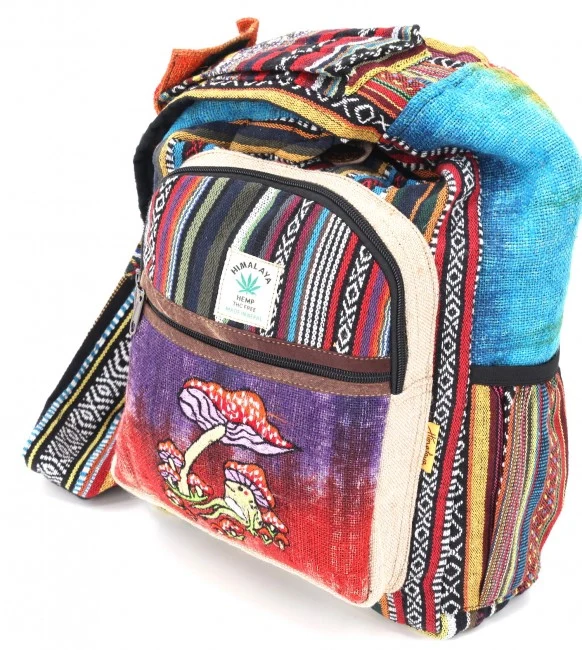 Tie Dyed Hemp Embroidered Frog and Mushroom Crossbody Bag - Image 2