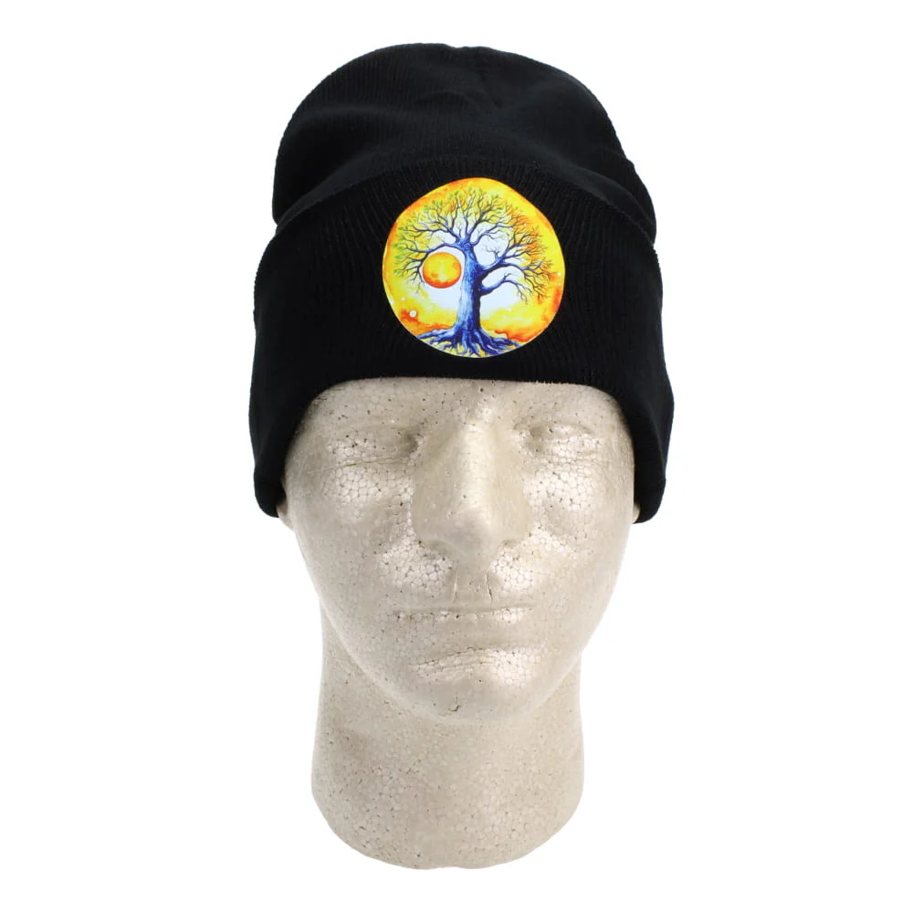 Tree of Life Moon on Black Beanie - Image 2