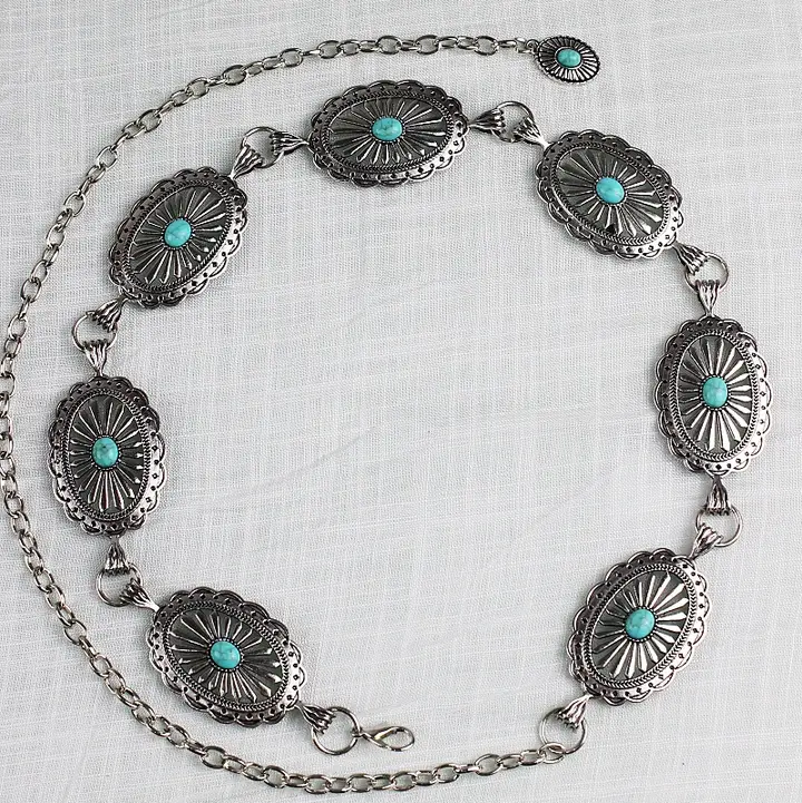 Turquoise Chain Belt in Silver - Image 2