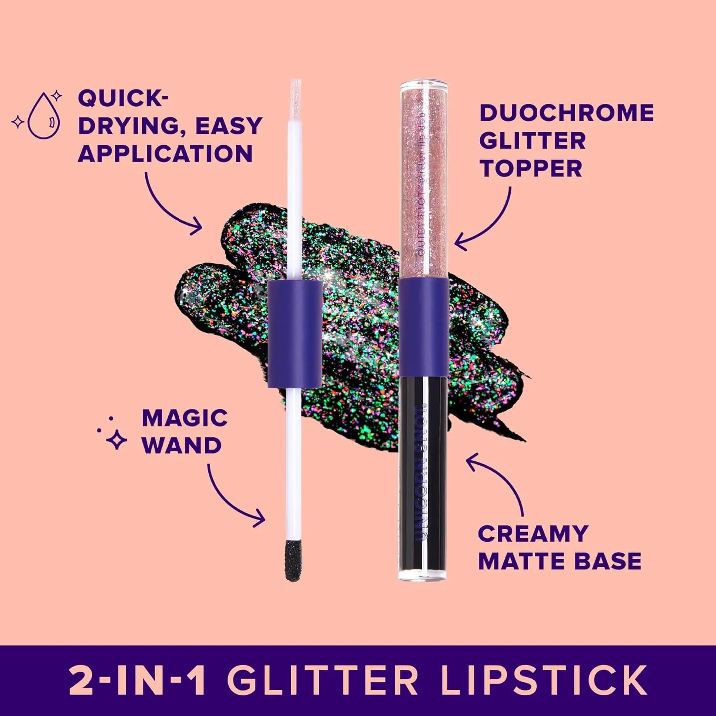 Unicorn Snot Quiet Riot 2in1 Glitter Lip Duo Lip Paint in Blasck-Chasm - Image 3