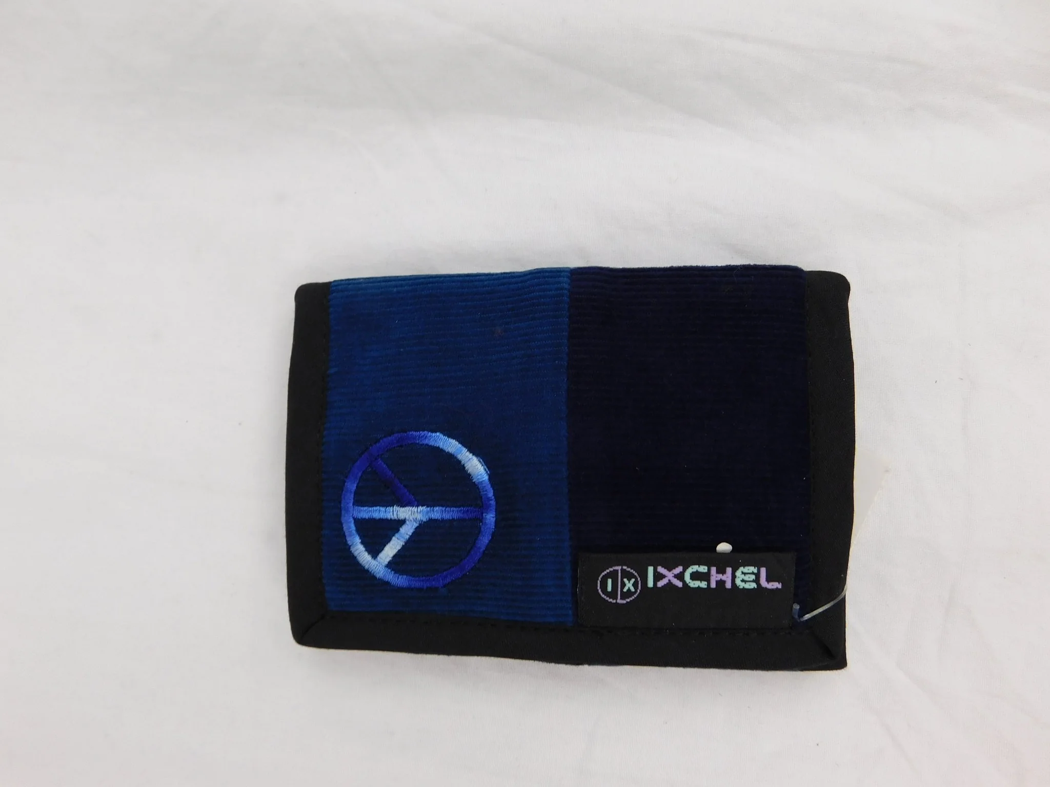 Ixchel Three Fold Patchwork Corduroy Wallet with Peace Sign Embroidery - Image 2