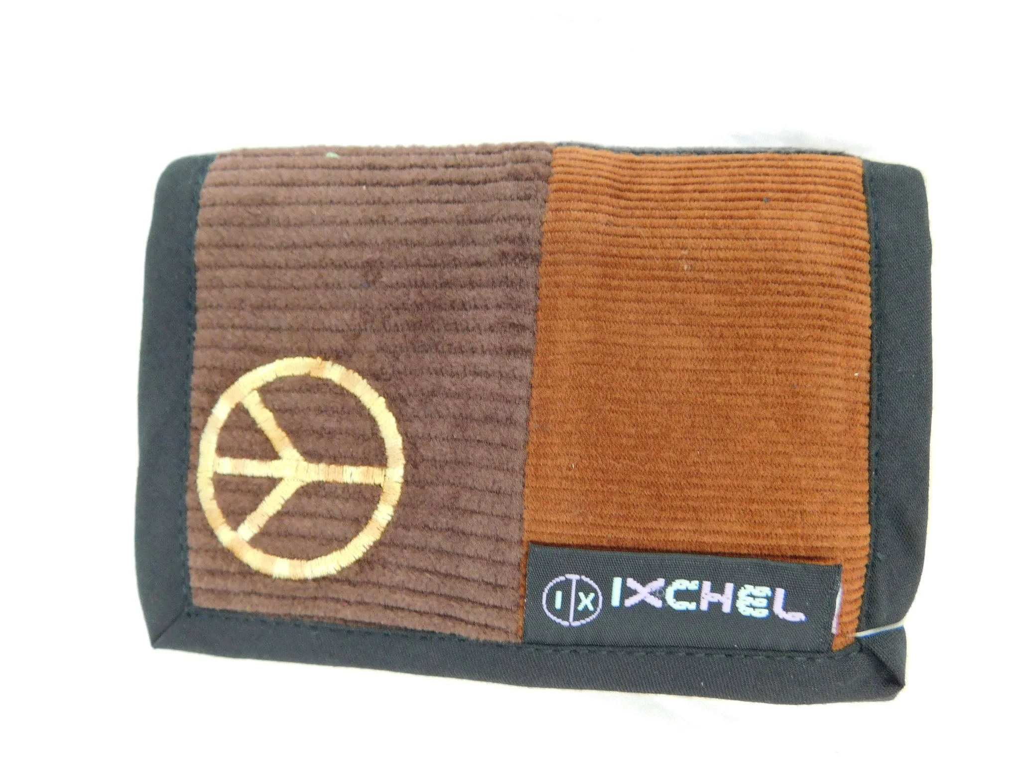 Ixchel Three Fold Patchwork Corduroy Wallet with Peace Sign Embroidery - Image 4