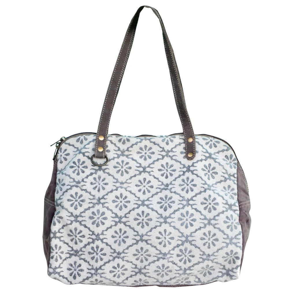 Clea Ray White Canvas Pattern Tote Bag