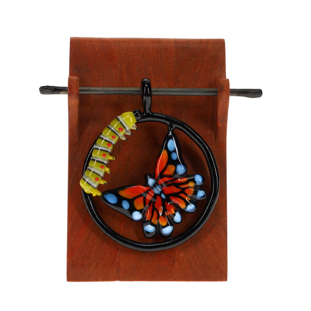 Windstar Glass Round Frame Butterfly Pendant - Image 3